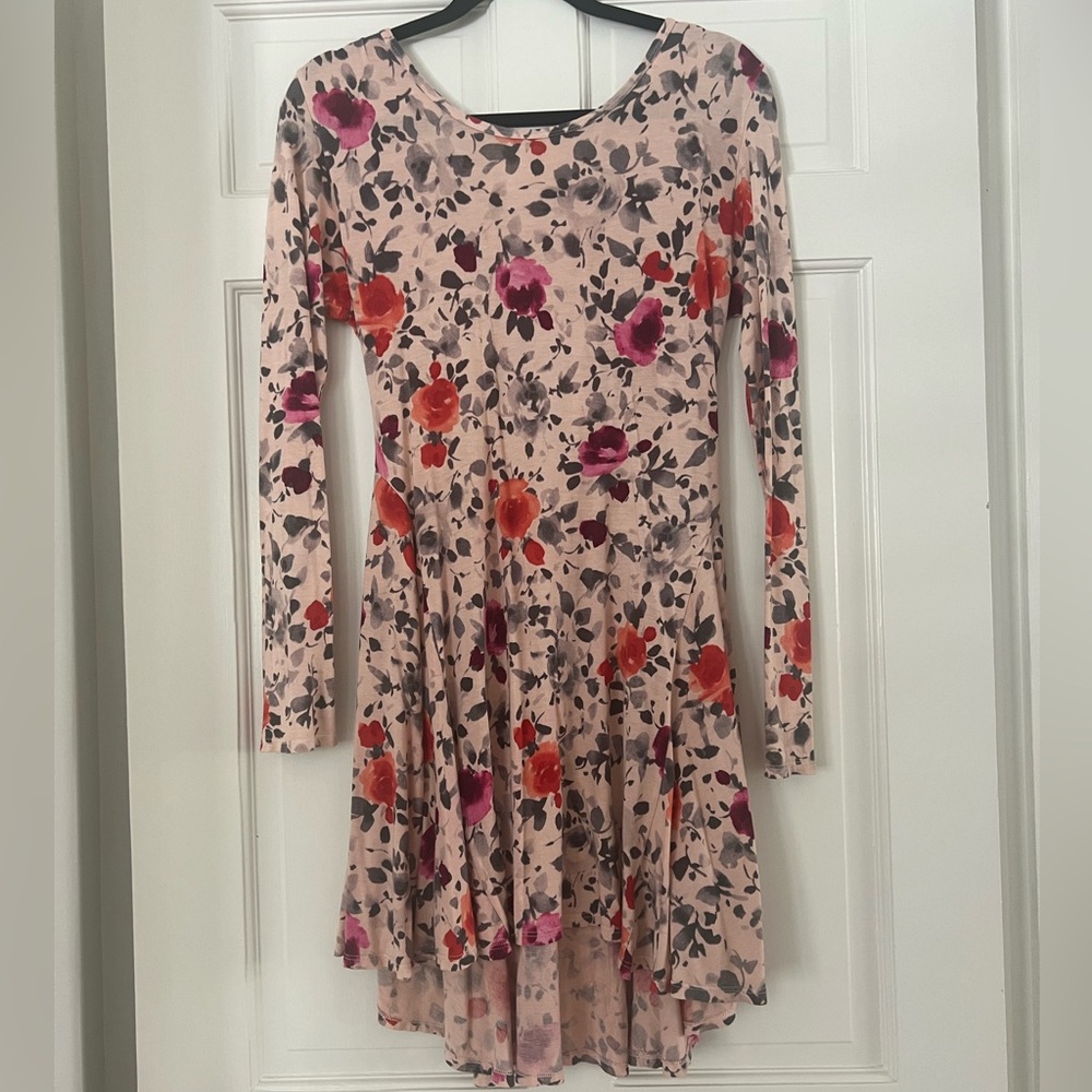 Floral high low, long sleeve dress - OBO
